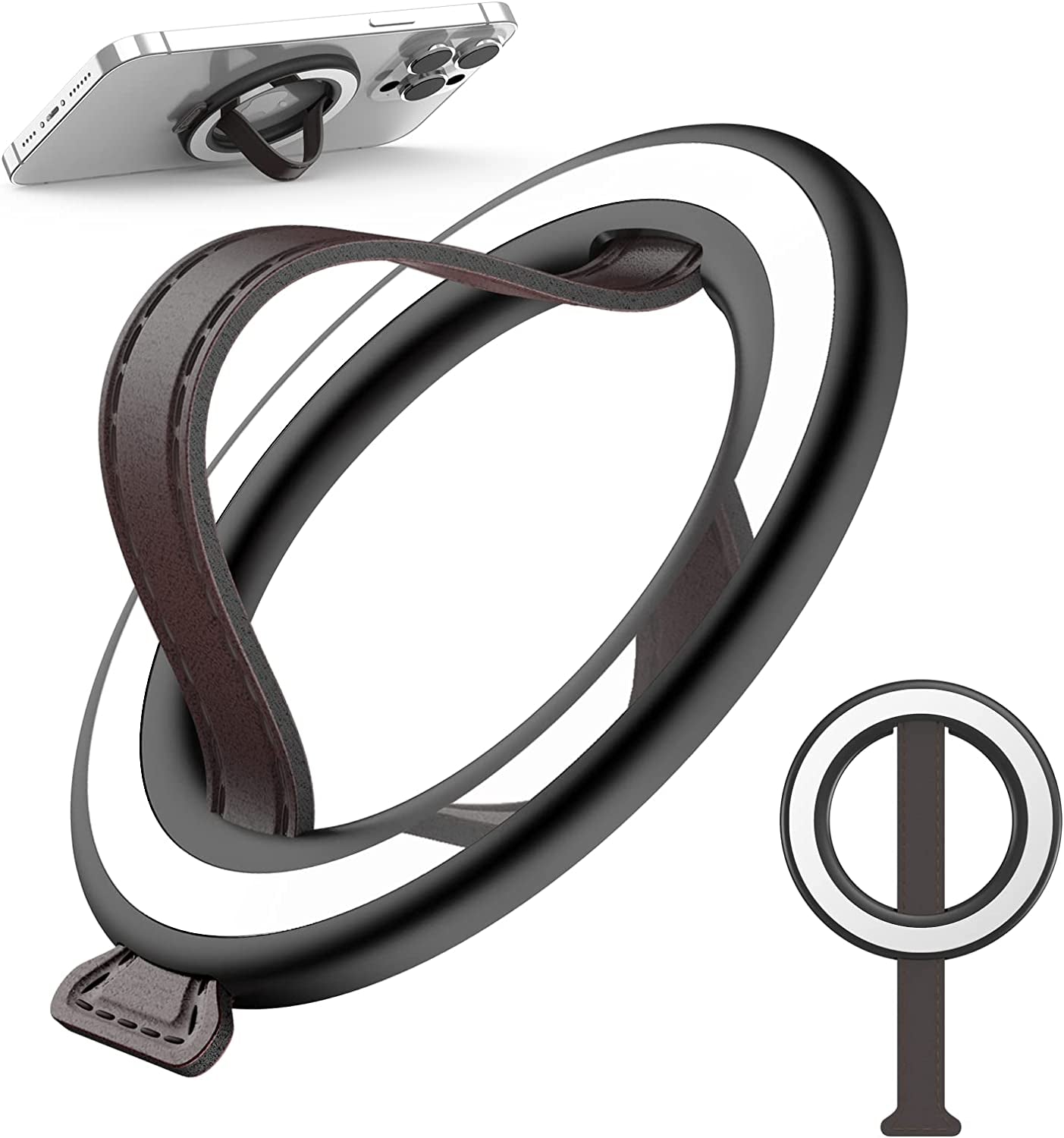 SUPMEGA Phone Grip, Phone Ring Holder with Leather Loop Finger Grip and Kickstand, Sticky Comfortable Slim Phone Finger Holder for All Phones  SUPMEGA   