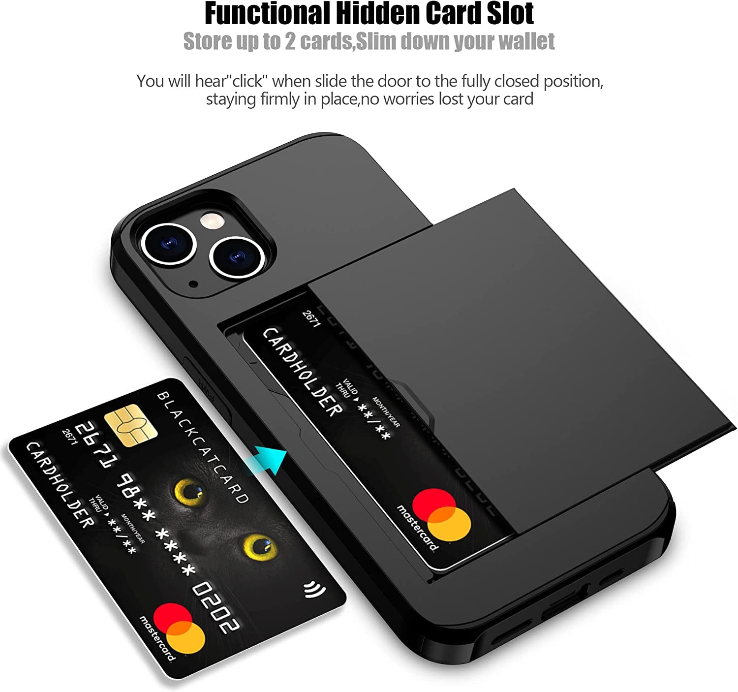 Nvollnoe for Iphone 14 Case with Card Holder Heavy Duty Protective Dual Layer Shockproof Hidden Card Slot Slim Wallet Case for Iphone 14 for Women&Men(Black)  Nvollnoe   