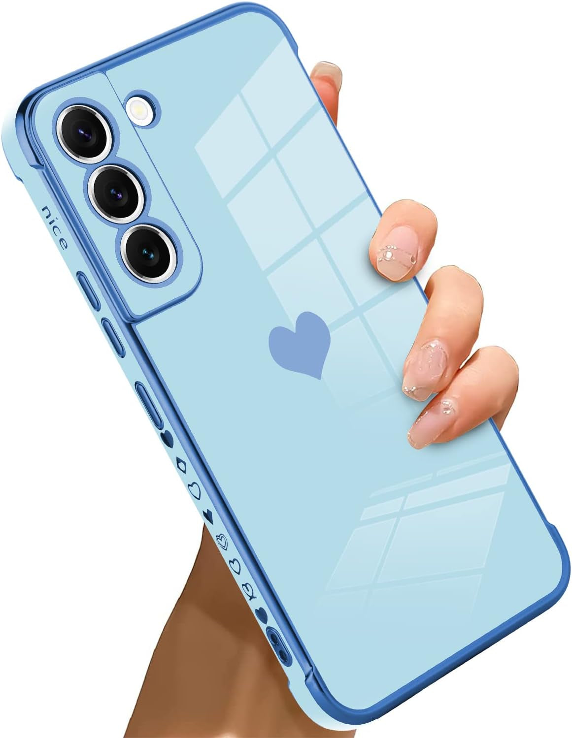 Bonoma Compatible with Samsung Galaxy S21 plus Case Love Heart Plating Luxury Elegant Case Camera Protector Soft TPU Shockproof Protective Cover Galaxy S21 plus Case -Black  Bonoma Blue  