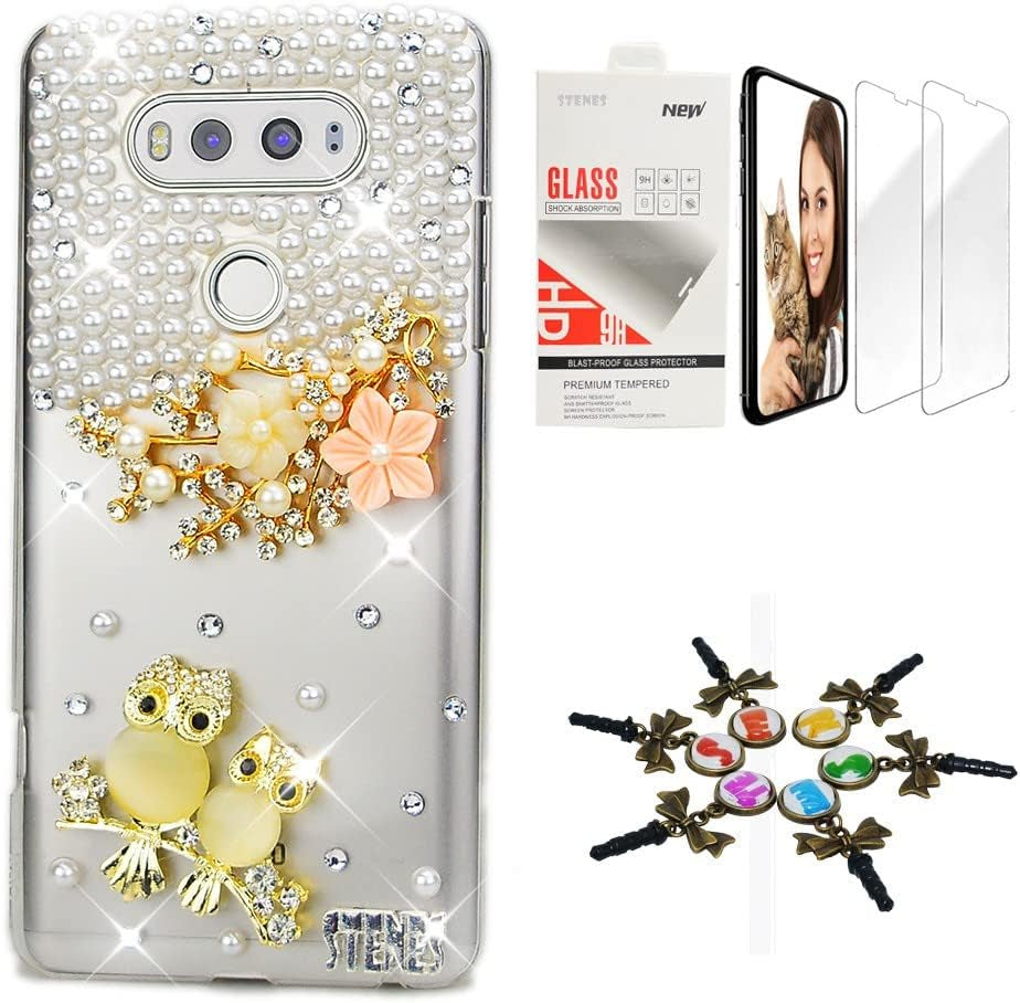 STENES Bling Case Compatible with LG G6 / LG G6 plus - Stylish - 3D Handmade [Sparkle Series] Boat Starfish Peace Dove Design Cover with Screen Protector [2 Pack] - Navy Blue  STENES Flowers Night Owl / Champagne Design For Lg Stylo 6 
