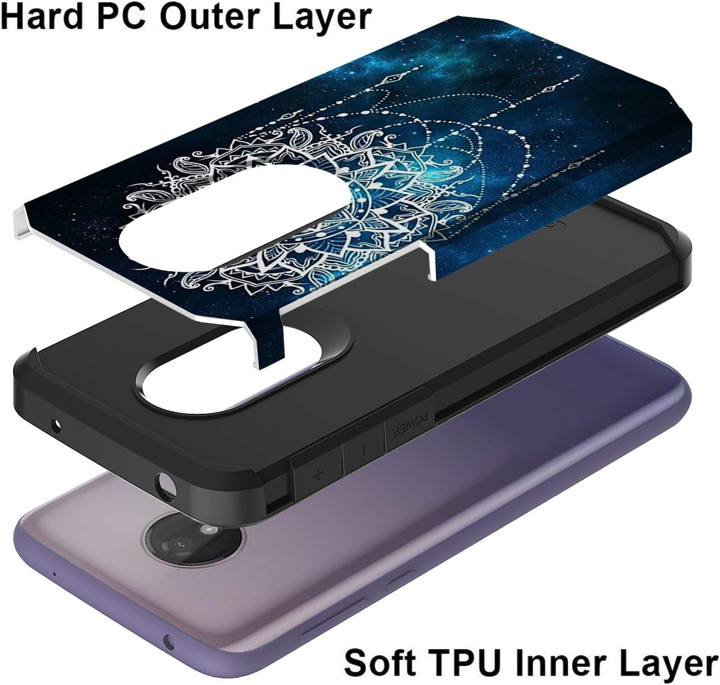 Sofer for Moto G7 Power Case, Moto G7 Supra Case, Hybrid Drop Protection Sleek Slim Dual Layer Shockproof Colorful Graphic Armor Case for LG Moto G7 Power/Supra (Galaxy Mandala)  Sofer   