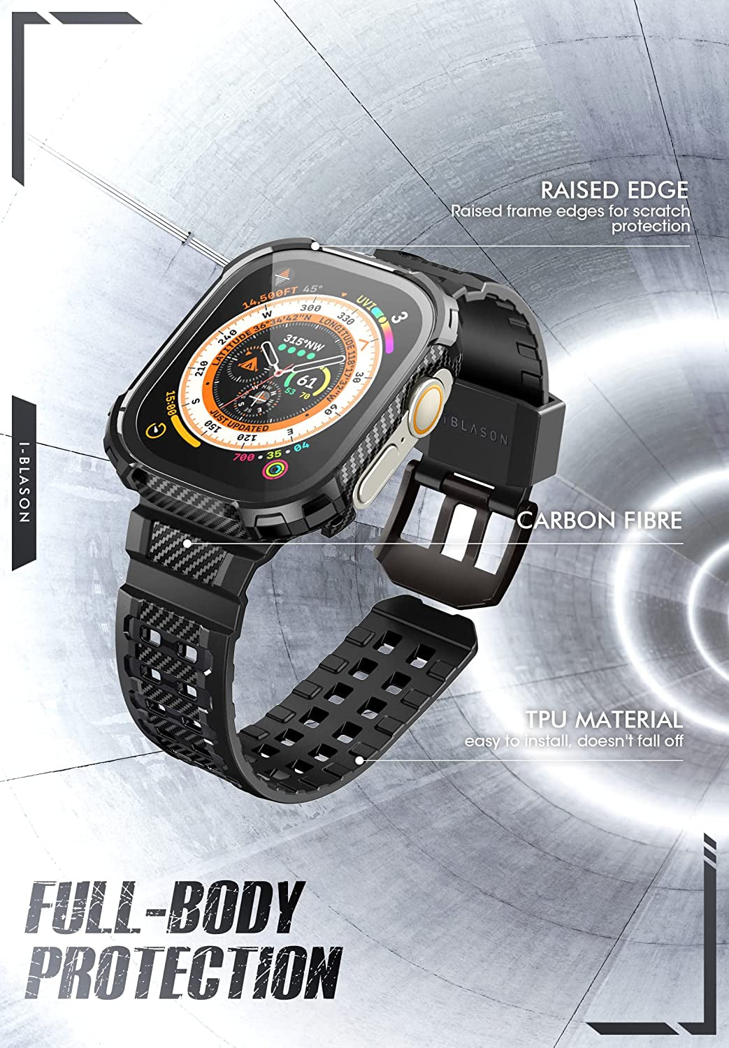 I-Blason Armorbox Compatible with Apple Watch Ultra Band [49Mm] for Apple Watch Ultra, Rugged TPU Watch Band & 2-Pack Bumper Cases [Built-In Tempered Glass Screen Protector] (Black, 49Mm)  i-Blason   