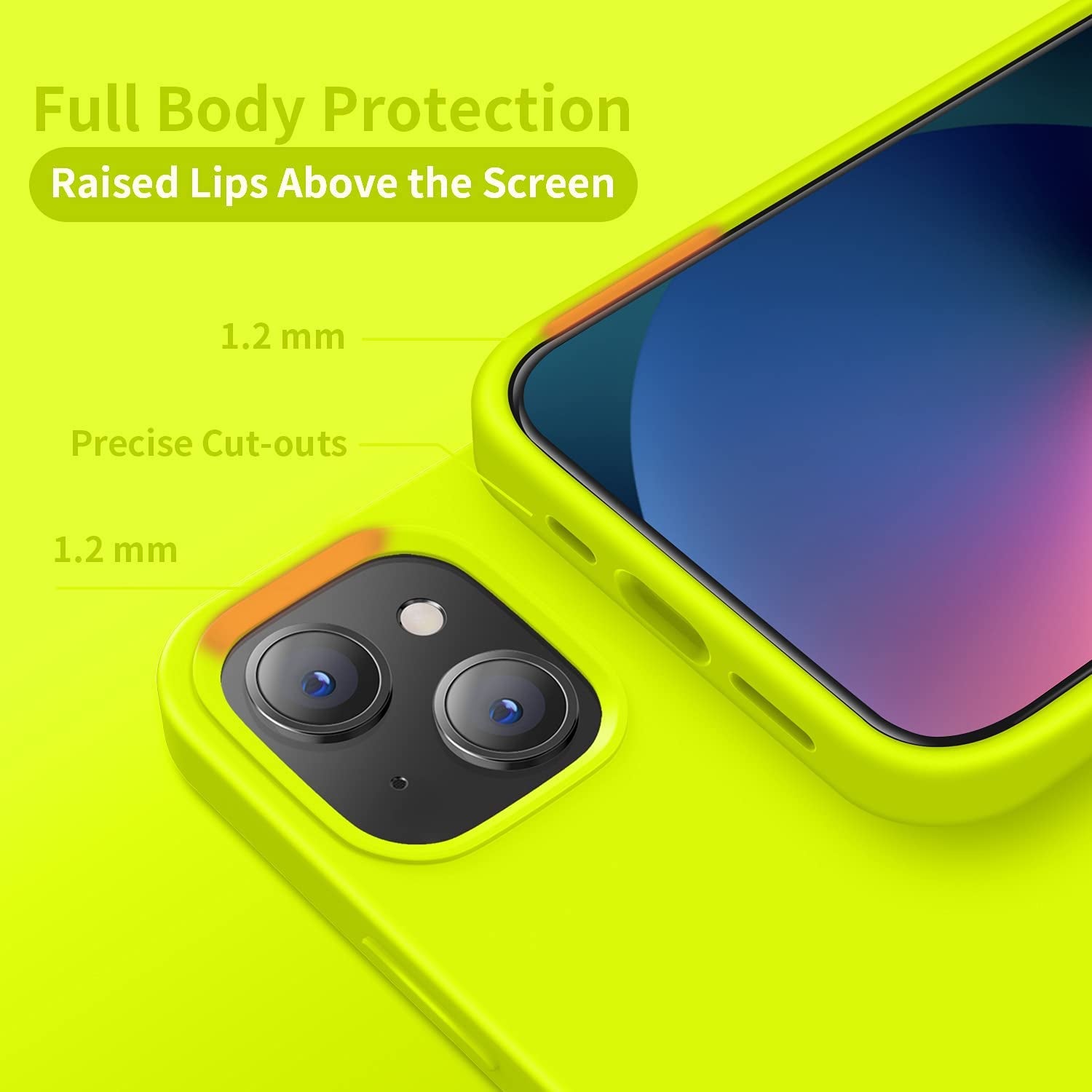 Cordking Designed for Iphone 13 Case, Iphone 14 Case, Silicone Ultra Slim Shockproof Protective Phone Case with [Soft Anti-Scratch Microfiber Lining], 6.1 Inch, Fluorescent Green  Cordking   