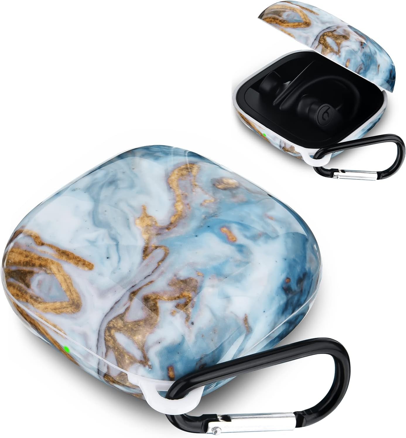 V.R.Hope Case Compatible with Powerbeats Pro Case Cover, Upgraded Anti-Lost & Shockproof Protective Case with Durable Carabiner for Beats Powerbeats Pro (Marble Blue)  V.R.HOPE   