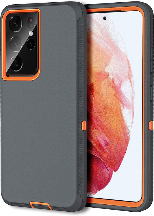 MXX Case Compatible with Galaxy S21 Ultra, 3-Layer Super Full Heavy Duty Body Bumper Cover/Shock Protection/Dust Proof, Designed for Samsung Galaxy S21 Ultra 5G (6.8 Inch) 2021 - (Orange/Gray)  MXx Accessories inc   
