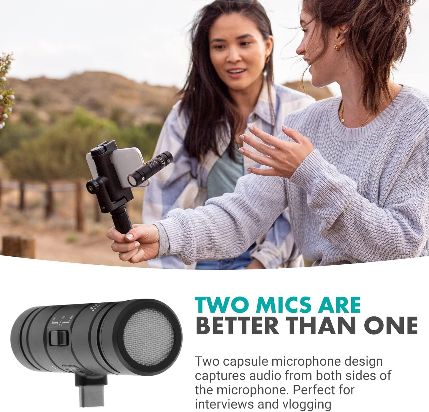 Movo Doublemic-Uc Dual Capsule Phone Microphone for USB-C Devices- Two-Sided Cardioid Condenser Android Shotgun Mic for Video Recording- Professional Microphone for Samsung, Ipad Pro, Google Pixel  Movo   