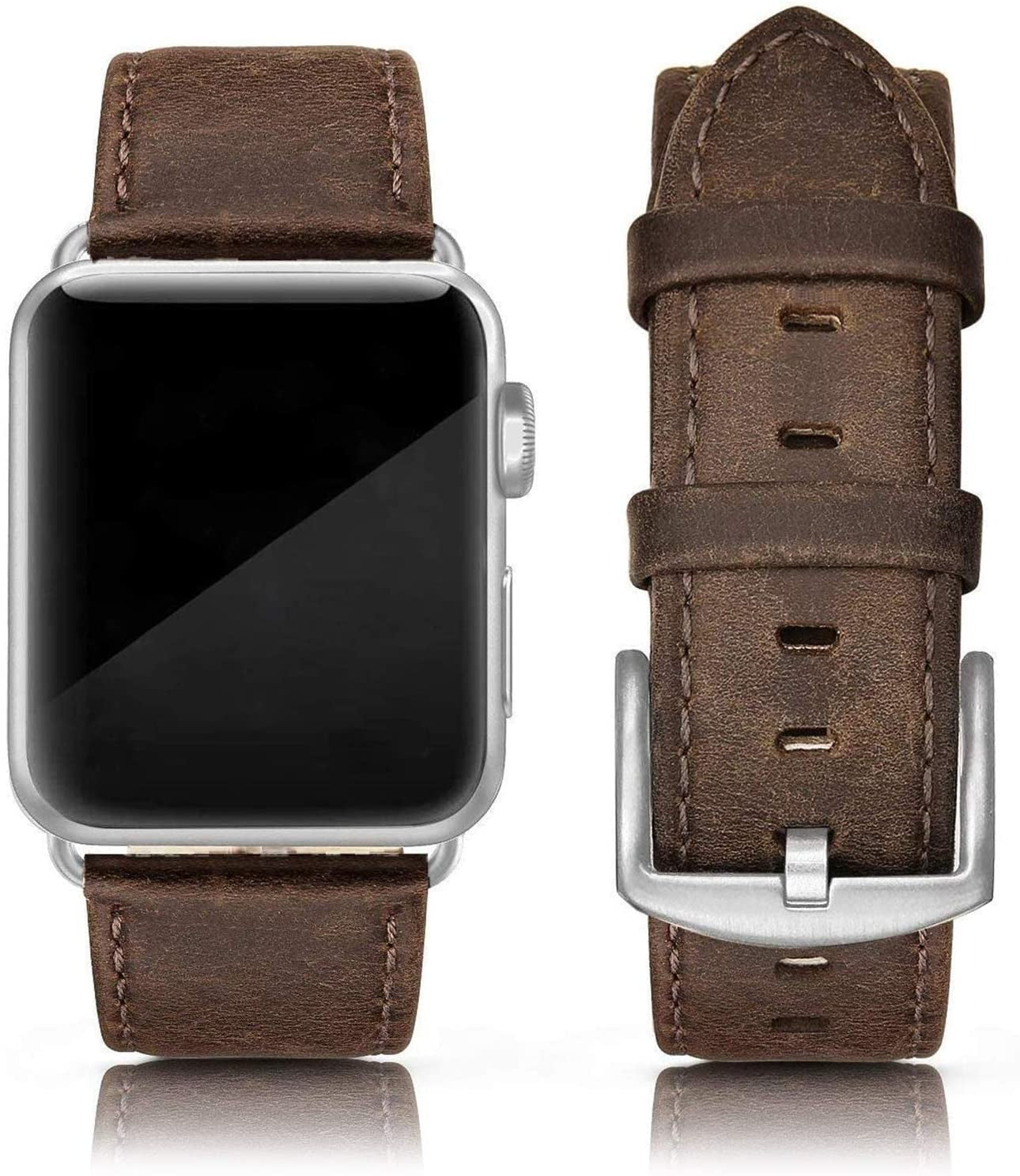 EDIMENS Leather Bands Compatible with Apple Watch 45Mm 42Mm 44Mm Band Men Women, Vintage Genuine Leather Wristband Replacement Band Compatible for Apple Watch Iwatch Series 8 7 6 5 4 3 2 1, SE Sports Retro Walnut  EDIMENS Classic Retro Brown  