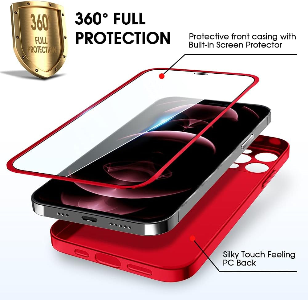 X-Level Compatible with Iphone 12 Pro Max Case,[360 Full Body Protective] with 2X Tempered Glass Screen Protector Ultra Thin Slim Fit Phone Cover for Iphone 12 Pro Max 6.7 Inch (Matte Red)  Pipilu   