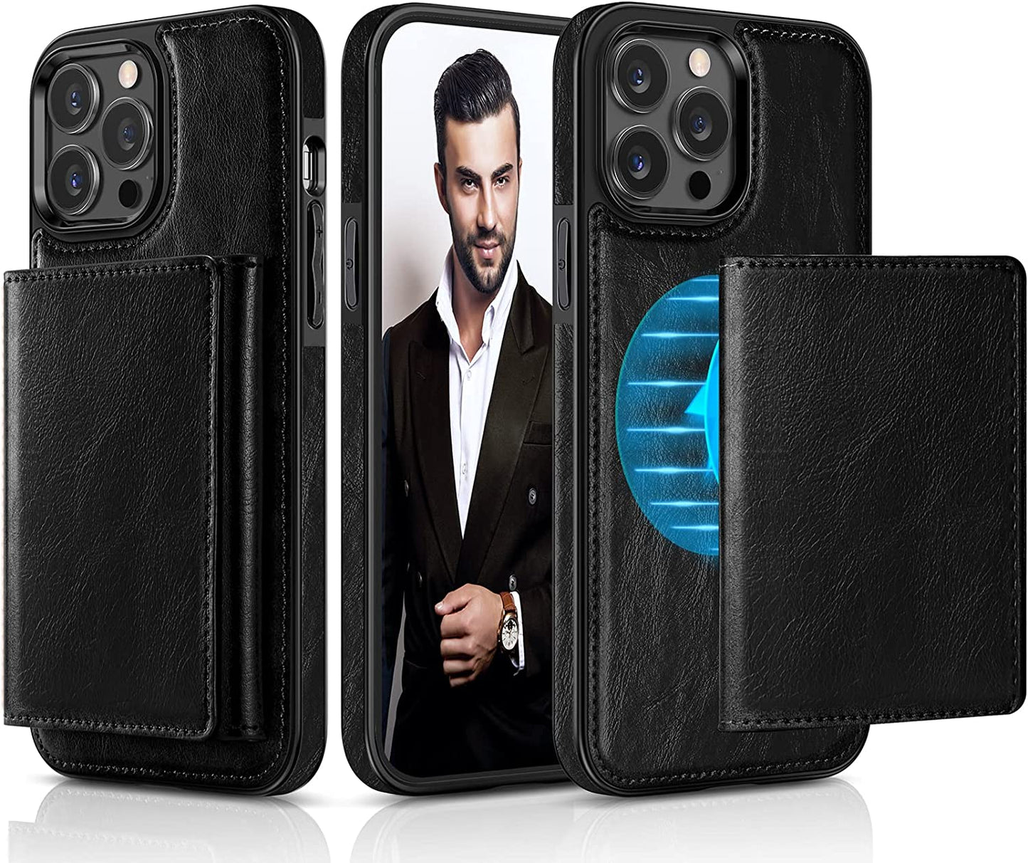 LOHASIC for Iphone 13 Pro Max Wallet Case, Premium Leather Cover Compatible with Mag Safe Charger Magnetic Detachable Wallet 5 Card Holder Kickstand Protective Phone Case for Men 6.7 Inch  LOHASIC Wallet Black/13 Pro Max  