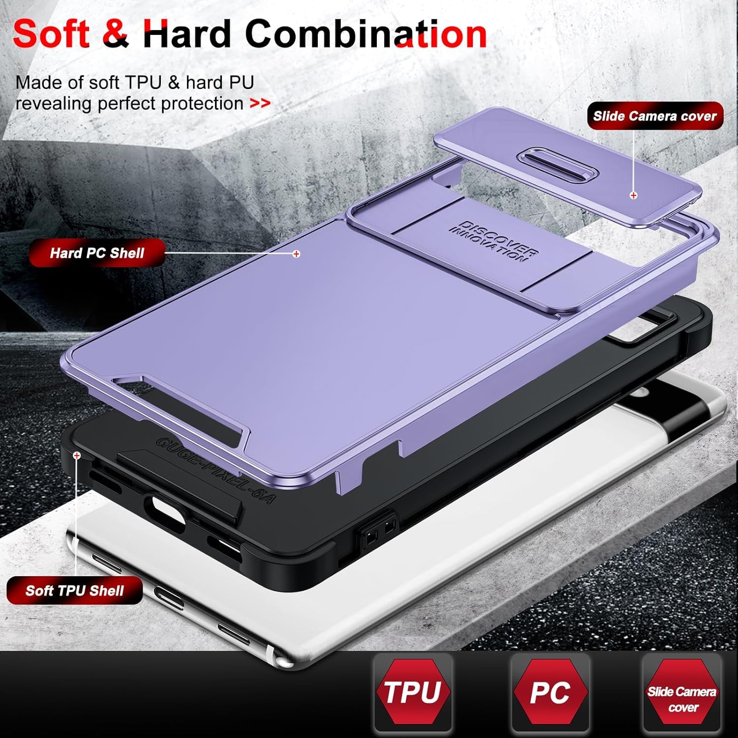 Leyi for Pixel 6A Phone Case (2022): Google Pixel 6A Case with Slide Camera Cover and 2 Pack Tempered Glass Screen Protector, Dual Layer Heavy Duty Military Grade Protective Case for Pixel 6A, Purple  LeYi   