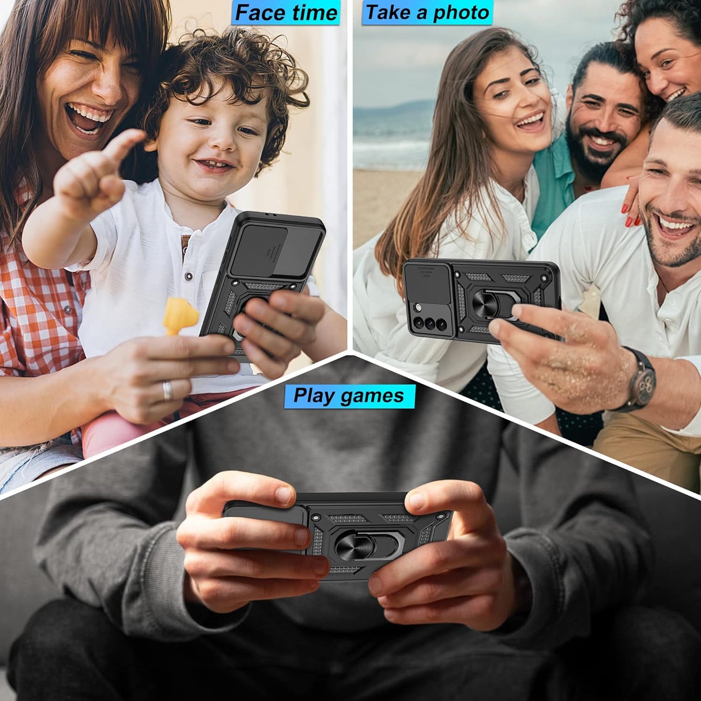 ATUMP Compatible with Samsung Galaxy S21 plus Case with HD Screen Protector with Slide Camera Cover, 360° Rotation Ring Kickstand [Military Grade] Case for Samsung Galaxy S21 Plus1,Black  Atump   