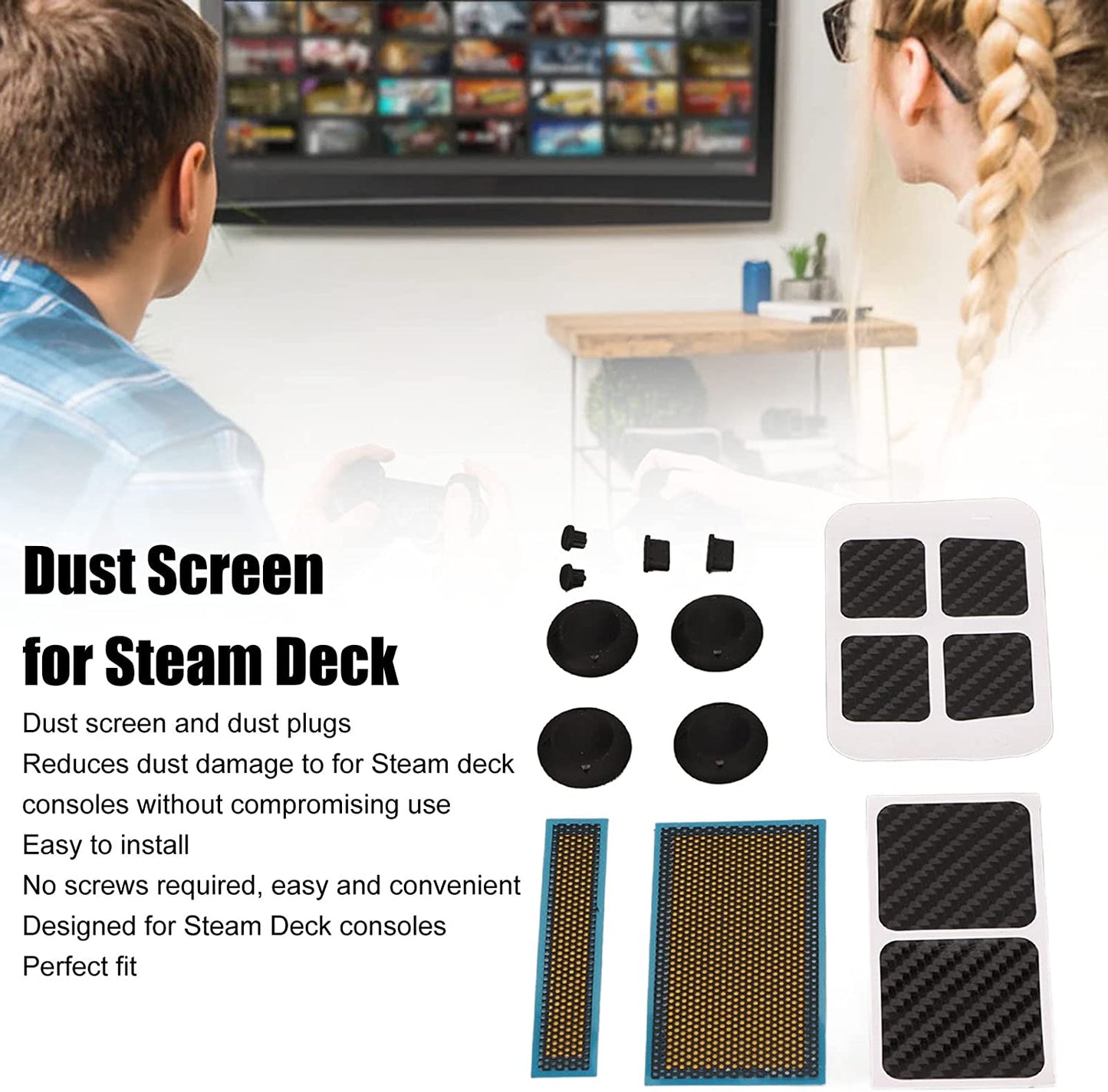 Game Console Protection Kit, for Steam Deck, with Touchpad Stickers/Button Sticker/Host Dust Screen/Silicone Joystick Cap/Storage Box/Headphone Dust Plug  Pomya   