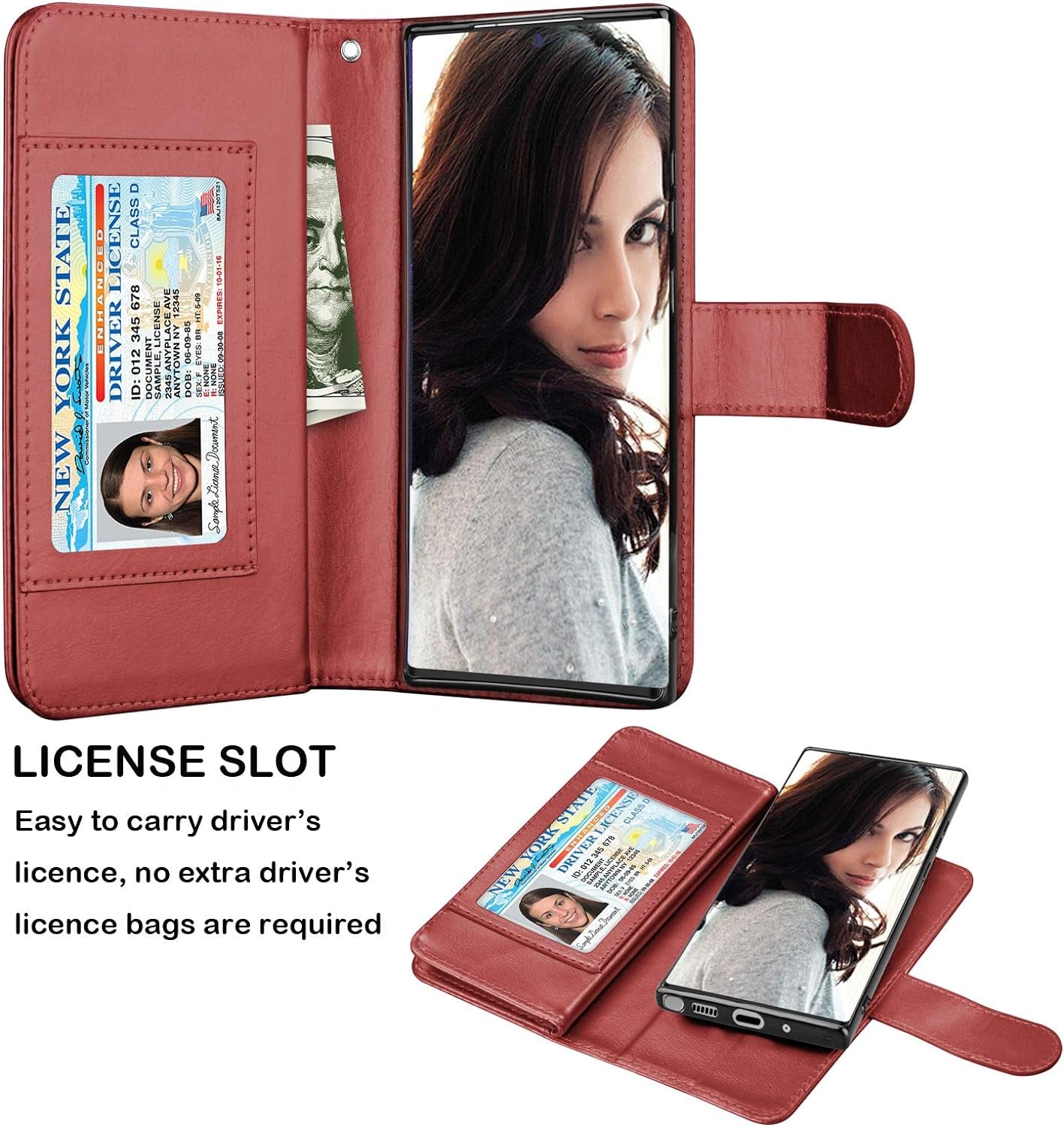 Njjex Galaxy Note 20 5G Wallet Case - Wine Red, 9 Card Slots, PU Leather, Detachable Kickstand, Magnetic Cover & Lanyard  NJJEX   