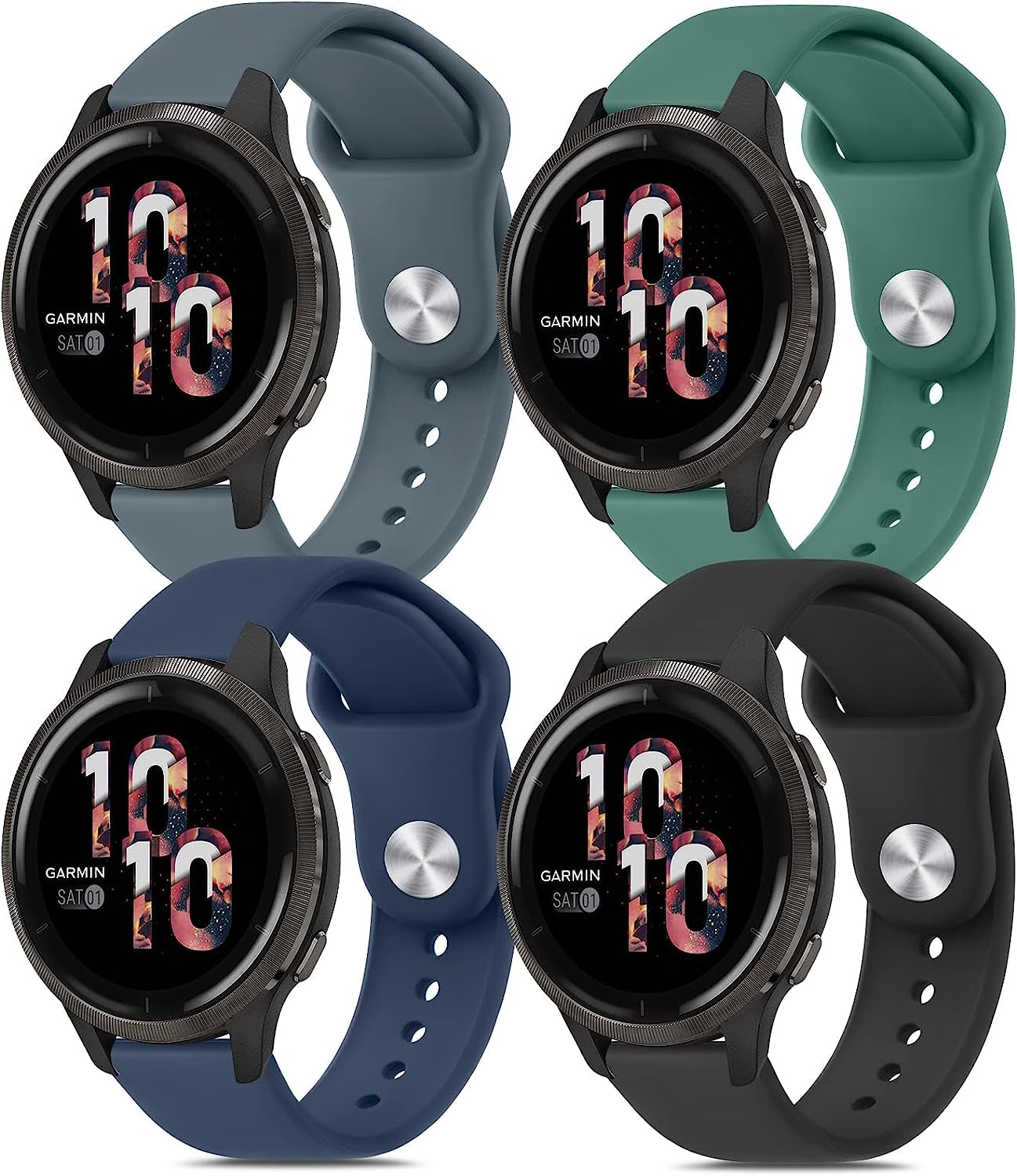 Wanme Sport Bands for Garmin Venu 2 Band, Garmin Vivoactive 4 Bands Women Men, 4 Pack Adjustable Soft Silicone Replacement Wristband Strap Compatible with Garmin Vivoactive 4 / Venu 2 / Forerunner 255 Smart Watch  Wanme   