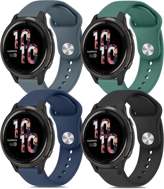 Wanme Sport Bands for Garmin Venu 2 Band, Garmin Vivoactive 4 Bands Women Men, 4 Pack Adjustable Soft Silicone Replacement Wristband Strap Compatible with Garmin Vivoactive 4 / Venu 2 / Forerunner 255 Smart Watch  Wanme   