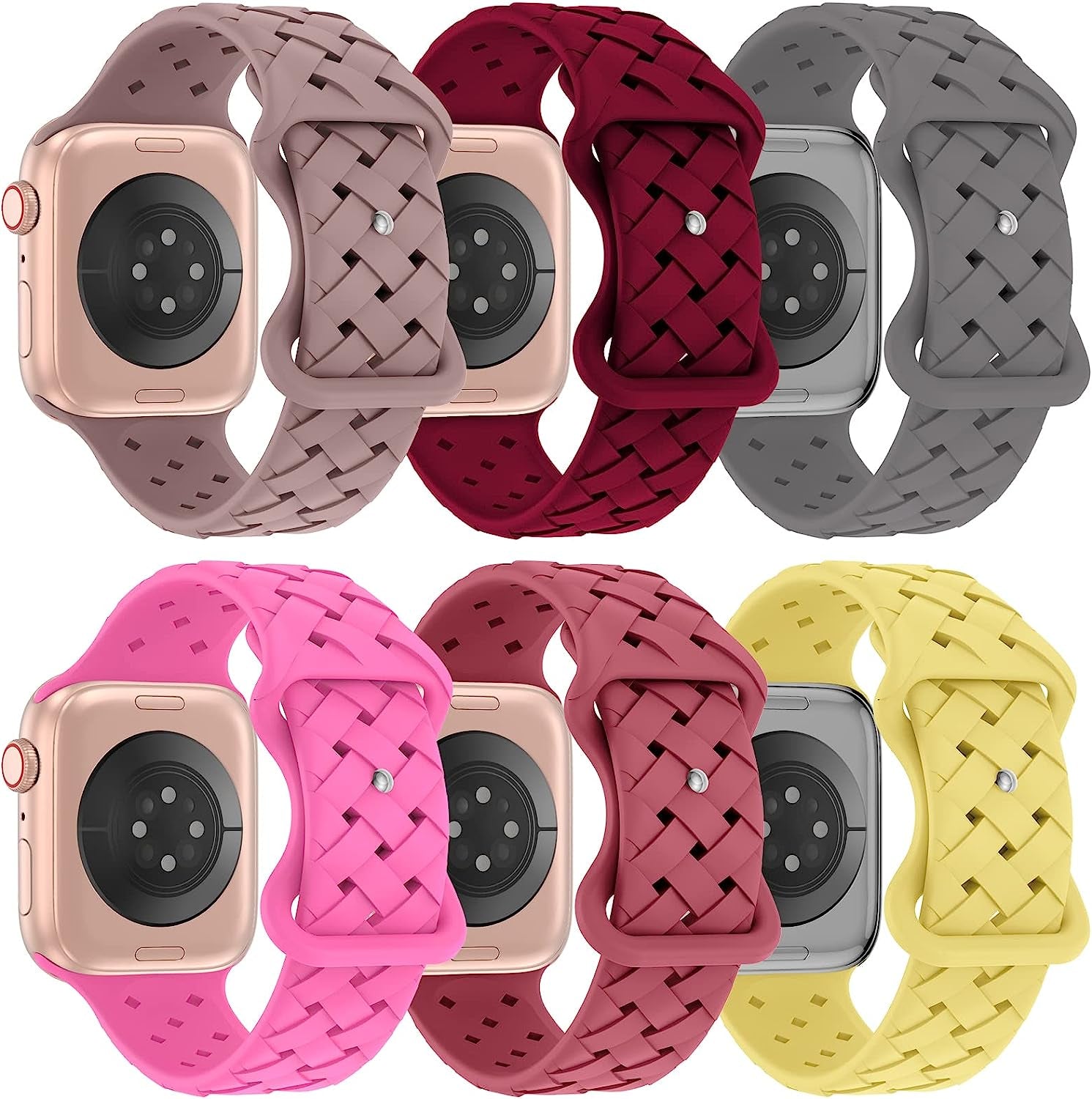 DYKEISS 6 Pack Sport Silicone Band Compatible with Apple Watch Band 41Mm 45Mm 40Mm 44Mm 38Mm 42Mm 49Mm for Women Men, Breathable Soft Replacement Strap for Iwatch Ultra Series 8/7/SE/6/5/4/3/2/1  DYKEISS Smoke Violet/Wine Red/Coastal Grey/Hot Pink/Hibiscus/Lemon Zest 42mm/44mm/45mm/49mm 