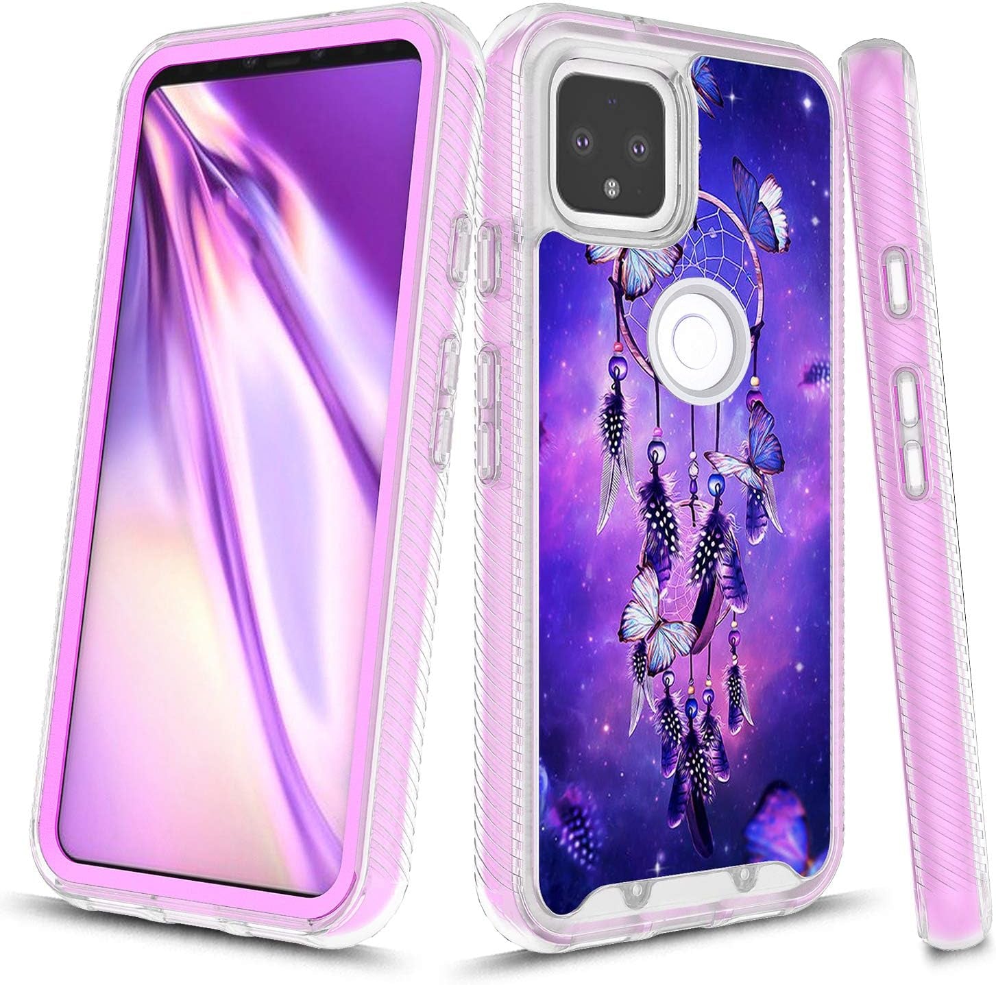Google Pixel 4A 5G Case [For 5G Version ONLY], Onyxii Graphic Design Shockproof Impact Resistant Protective Full-Body Rugged Clear Hybrid Bumper Case for Google Pixel 4A 5G (Pink Shell)  Onyxii Case Dream Catcher  