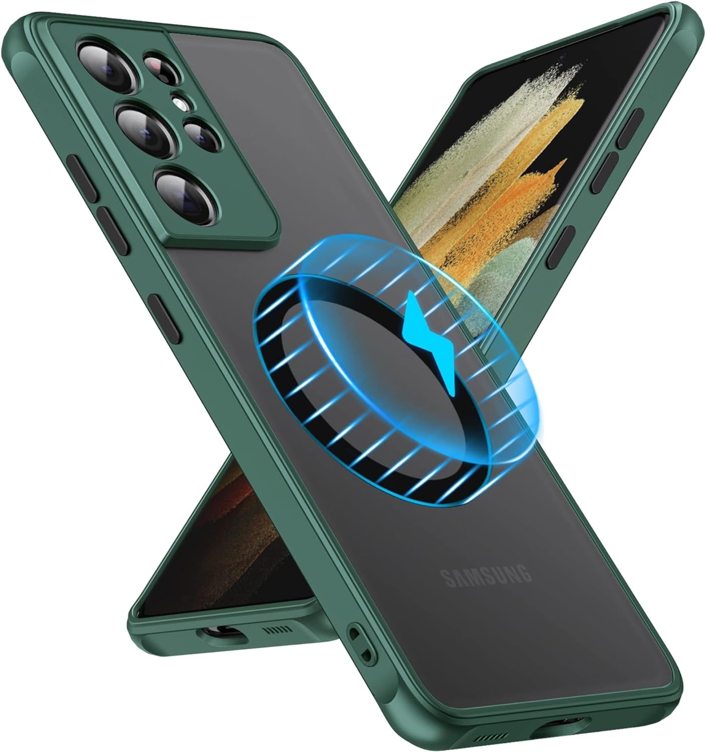 Hikerclub Galaxy S22 Ultra 5G Case, Compatible with Mag Safe Wireless Charger, Translucent Frosted Matte Back Soft Silicone Frame Military Grade Shockproof Case Cover for Galaxy S22Ultra Matte Green  HikerClub Green S21 Ultra 