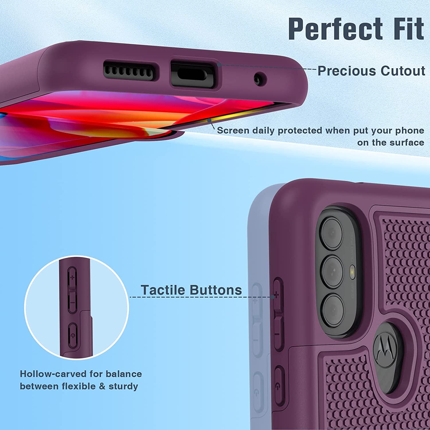 BNIUT for Motorola Moto G Power 2022 Case: Moto G Play 2023 Case & Moto G Pure 2021 Case - Dual Layer Protective Heavy Duty Phone Cover Shockproof Rugged with Non Slip Textured (Burgundy Purple)  binghexin   