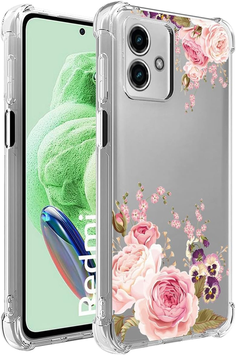 Ueokeird Phone Case for Redmi Note 12 5G Case, Poco X5 5G 22111317PG Case Girls Women, Slim Shockproof Clear Floral Pattern Soft Flexible TPU Protective Cover for Xiaomi Redmi Note 12 5G (Rose Flower)  Ueokeird   