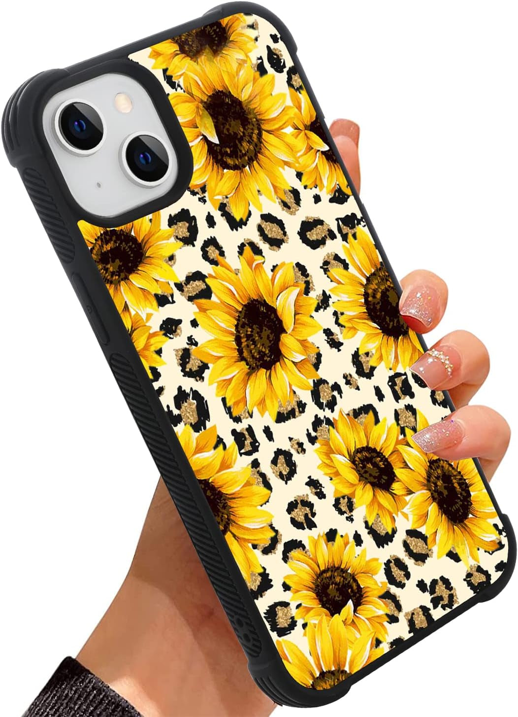 Wlxee Compatible with Iphone 13 Case for Women Girls Leopard Sunflower Print Soft TPU Hard Back Shockproof Non-Slip Anti-Scratch Protective Durable Slim Cover Case for Iphone 13  Wlxee 14 Caes 6.1 Inch  
