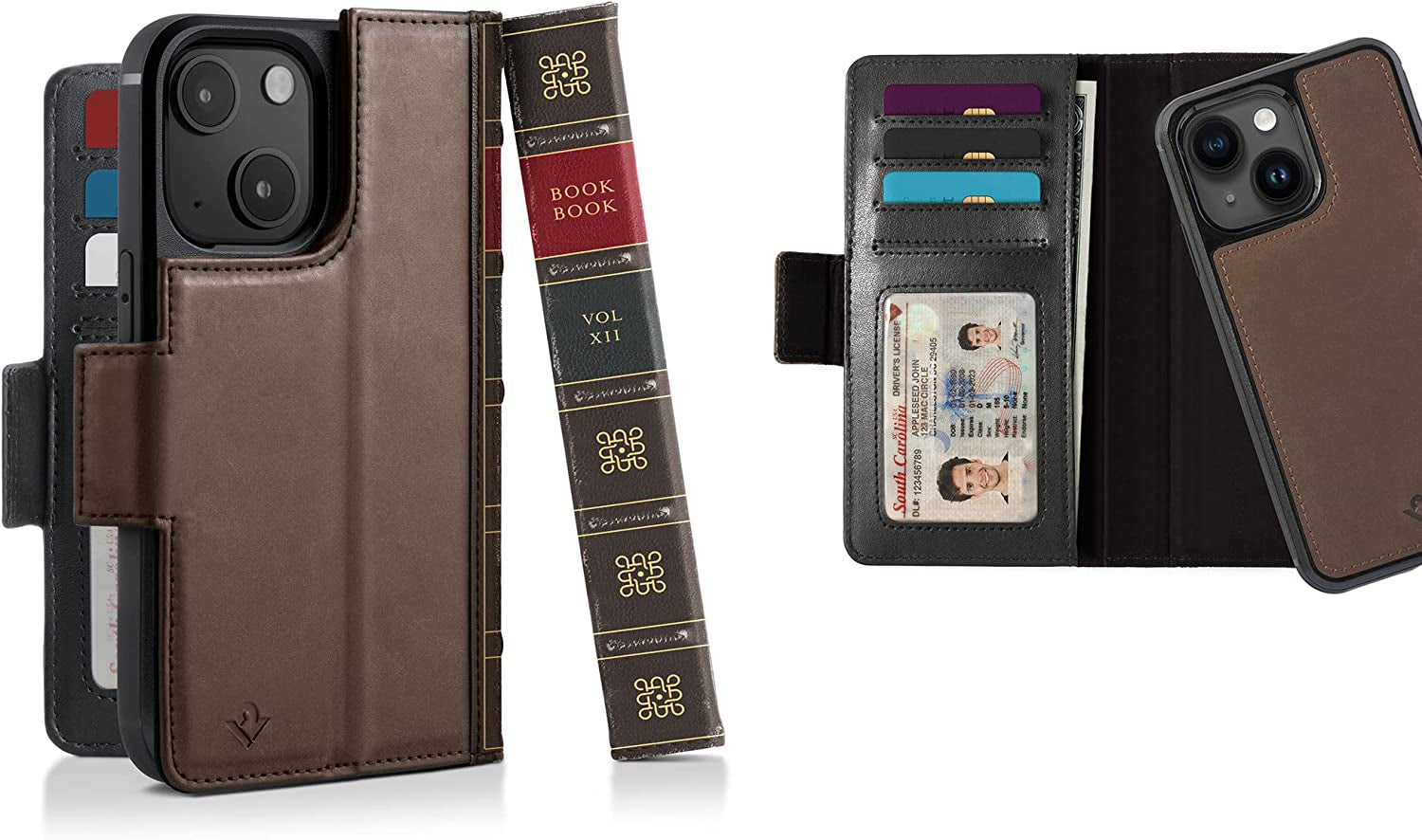 Twelve South Bookbook for Iphone 14 plus | Magsafe Compatible Full-Grain Leather Wallet Case with Display Stand + Removable Stand-Alone Leather Accent Case, Brown  Twelve South Brown BookBook iPhone 14