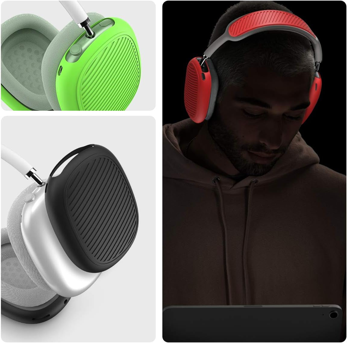 [2 Sets] Case for Airpods Max Ear Cups Cover & Headband Cover, Soft Silicone Anti-Scratch/Dust-Proof Earphone Earpad Cover & Headband Cushion for Apple Airpods Max - Airpods Max Accessories (Red)  WQNIDE   