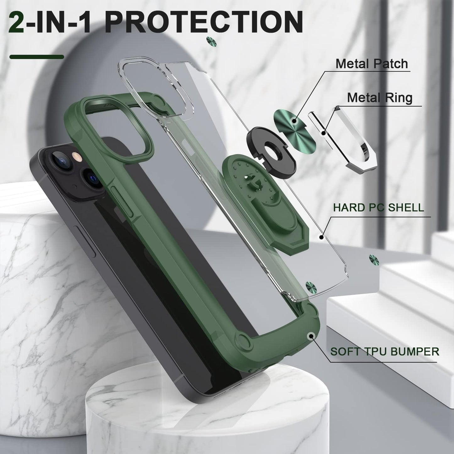 AUPAI Iphone 14 plus Case with Screen Protector,Iphone 14 plus Cover Crystal Clear Anti-Yellow Heavy Duty Acrylic Protective Phone Case with Magnetic Kickstand for Apple Iphone 14 Plus,Green  AUPAI   