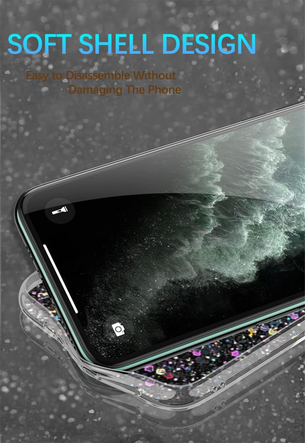 Compatible with Oneplus 11 Case Glitter Clear Green, Oneplus 11 Phone Case Silicone Transparent Soft TPU Women Girls Shockproof Protective Slim Cover (Black)  Wousunly   