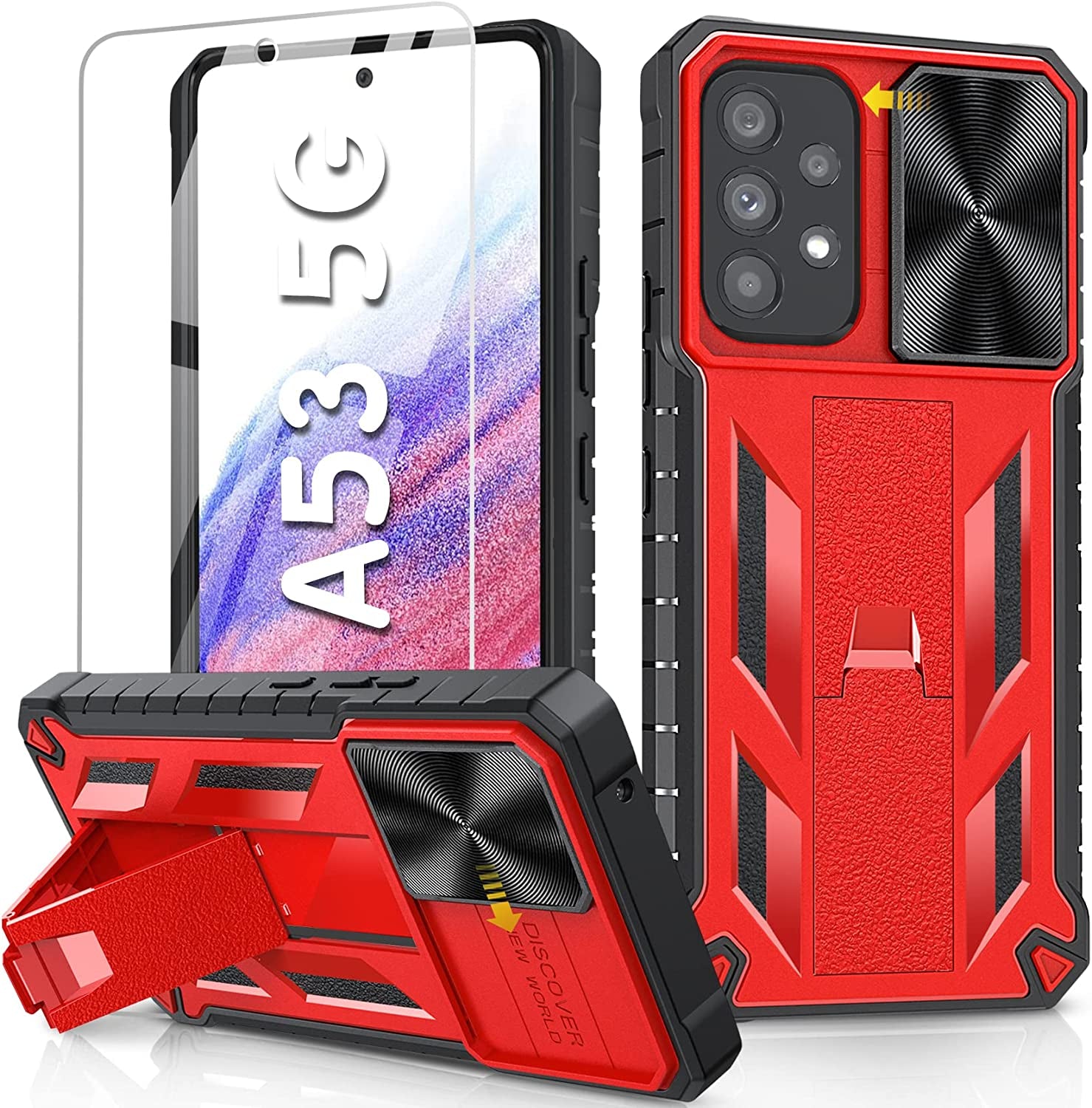 Soios for Samsung Galaxy A53 5G Case: Military Grade Drop Proof Protection Cover with Kickstand | Matte Textured Rugged Shockproof TPU | Protective Cell Phone Case for Galaxy A53 5G Phone  SOiOS Red  