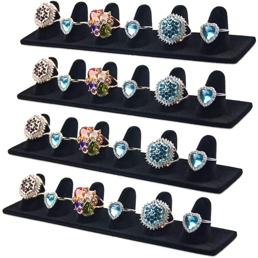JIFF Black Velvet 6 Finger Ring Showcase Display Jewelry Organizer Stand Jewelry Holder(4 Pack-Black, 6 Fingers Ring Showcase)  JIFF   