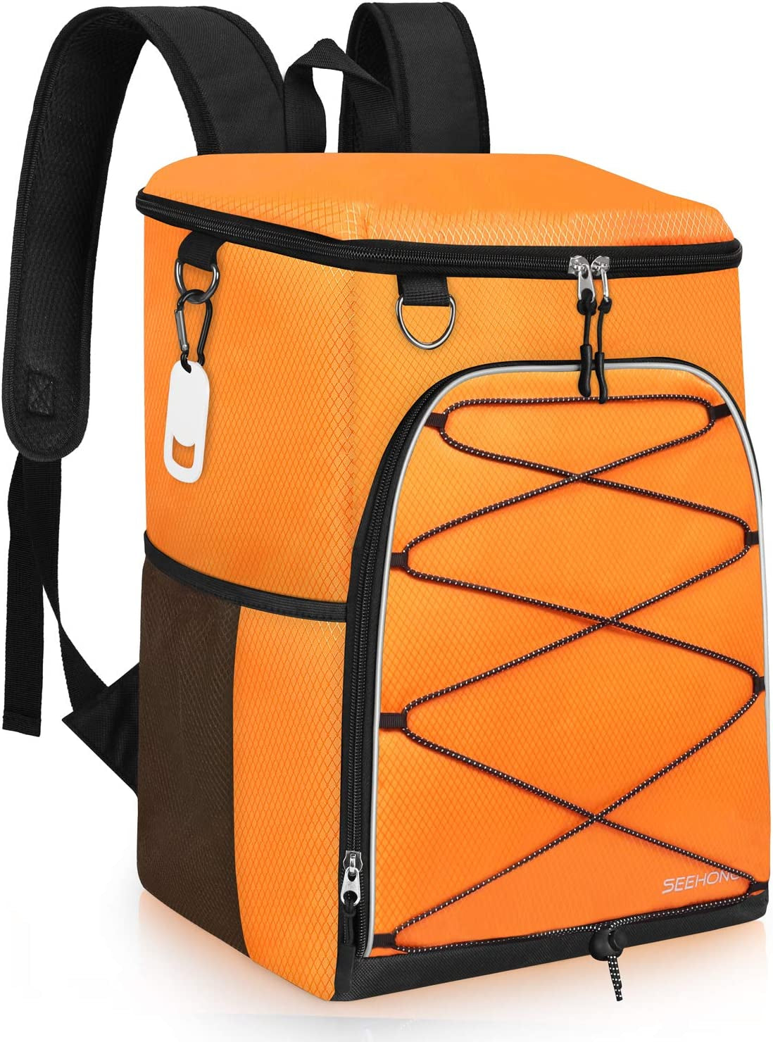 SEEHONOR Insulated Cooler Backpack Leakproof Soft Cooler Bag Lightweight Backpack Cooler for Lunch Picnic Fishing Hiking Camping Park Beach, 25 Cans  SEEHONOR Orange  