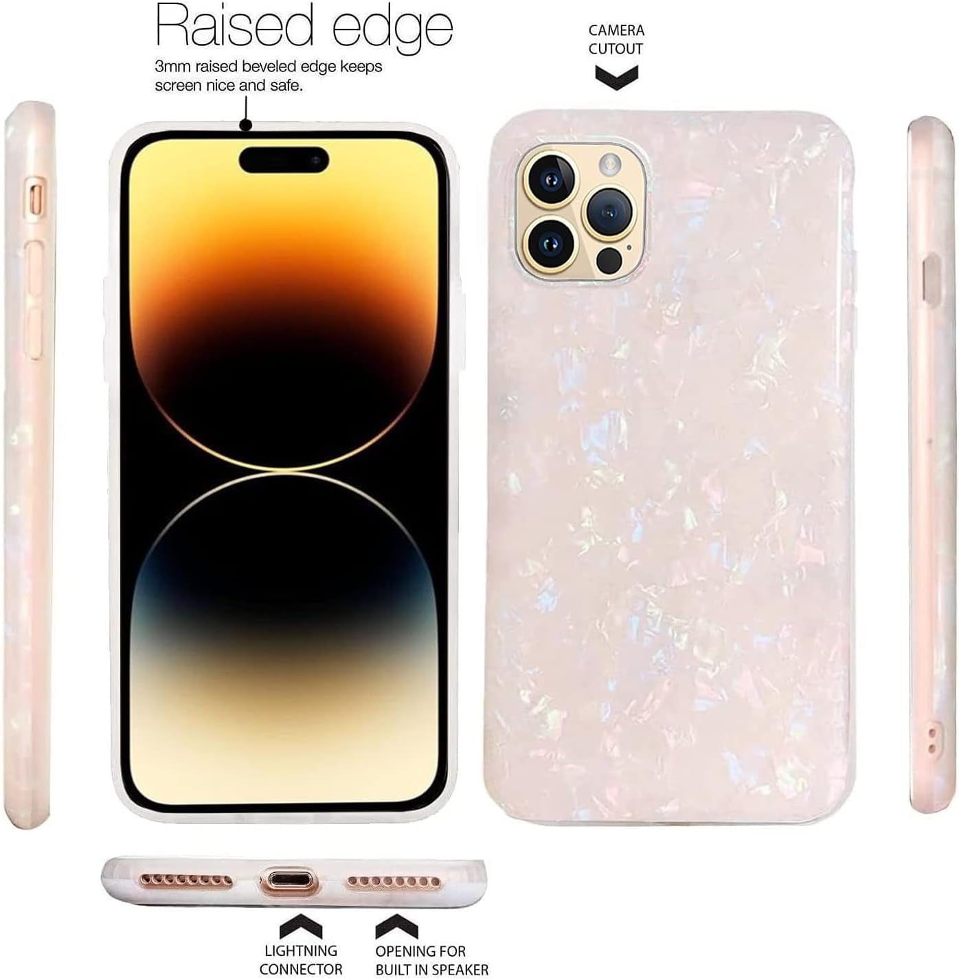 J.West Iphone 14 Pro Case, Luxury Sparkle Translucent Macaron Color, Clear Opal Pearly, Soft TPU Protective Cover  J.west   