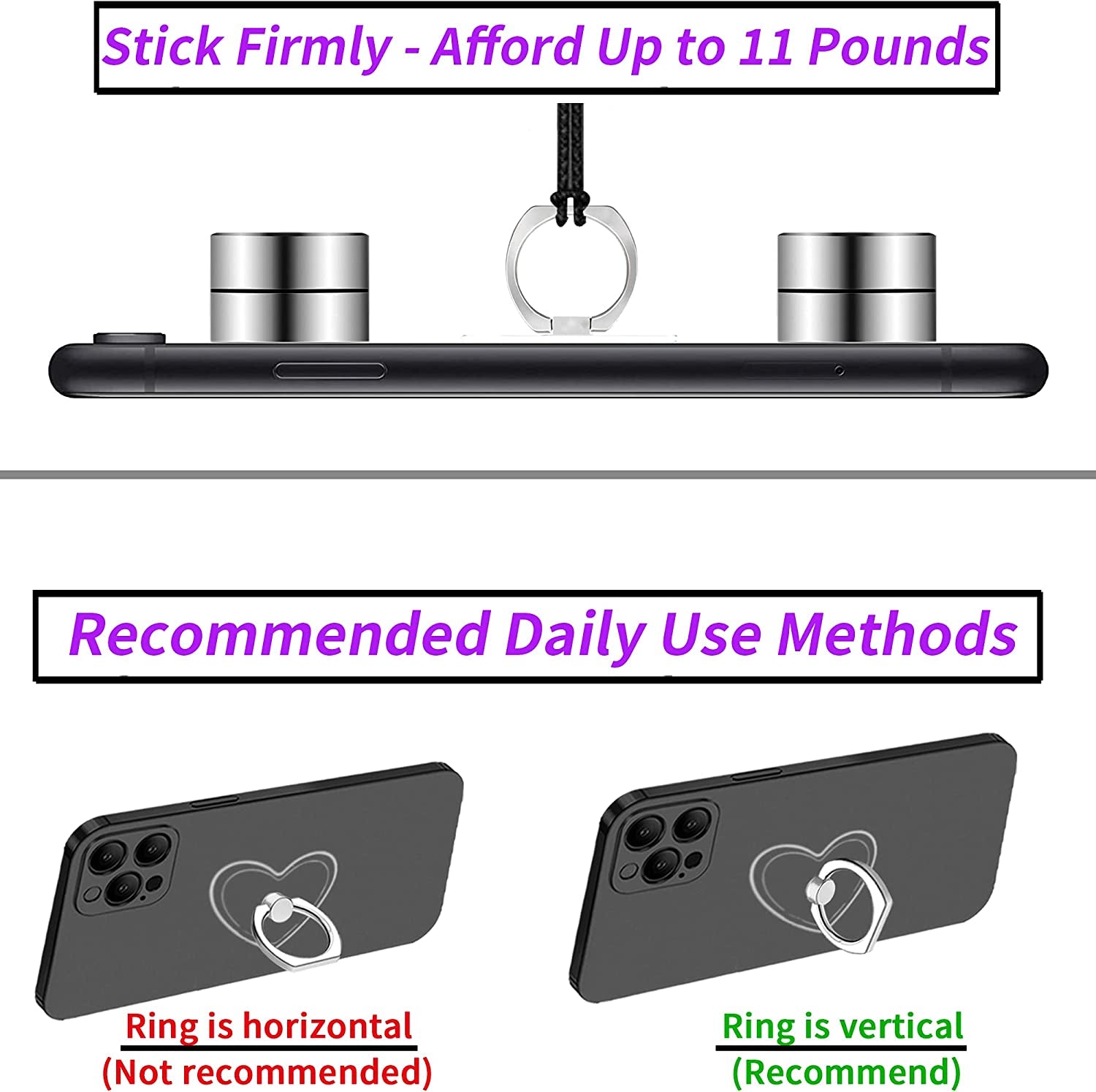TACOMEGE Transparent Clear Phone Holder Ring Grips, Finger Ring Stand for Cell Phone Tablet (Heart-Clear)  TACOMEGE   