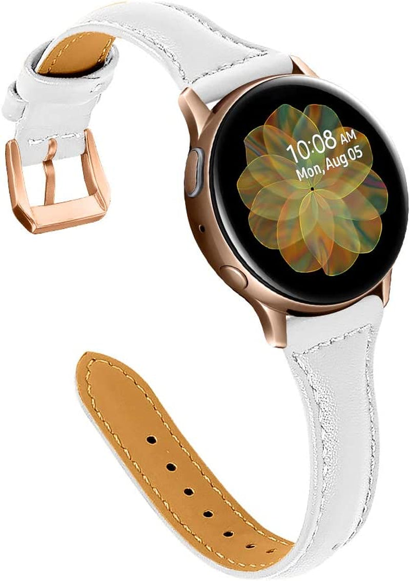 JOYOZY Leather Band Compatible with Samsung Galaxy Watch 5/4 40Mm 44Mm,Active(40Mm)/2(40Mm)(44Mm),Stylish Slim Wristband Strap for Galaxy Watch 42Mm/Samsung Galaxy Watch 4 Classic/Watch 5 Pro 45Mm  Joyozy White/Rose Gold  