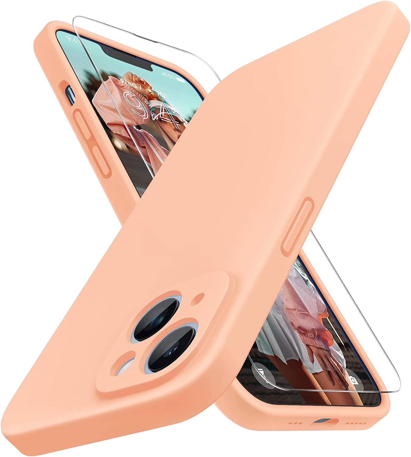 Miracase Designed for Iphone 14 Case with Screen Protector,[Upgraded Enhanced Camera Protection],Shockproof Liquid Silicone Case with Microfiber Lining, 6.1 Inch,Aqua Purple  Miracase Melon Orange  