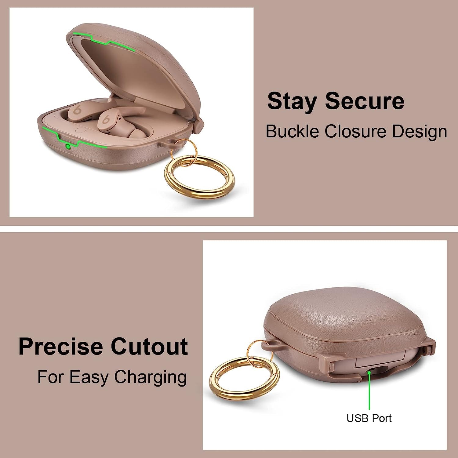 Leather Beat Fit Pro Case Cover,V-Moro Genuine Leather Skin Case Cover for Beats Fit Pro 2021 Earbuds Protective Cover with Keychain Accessories for Women Men(Dune)  V-MORO   