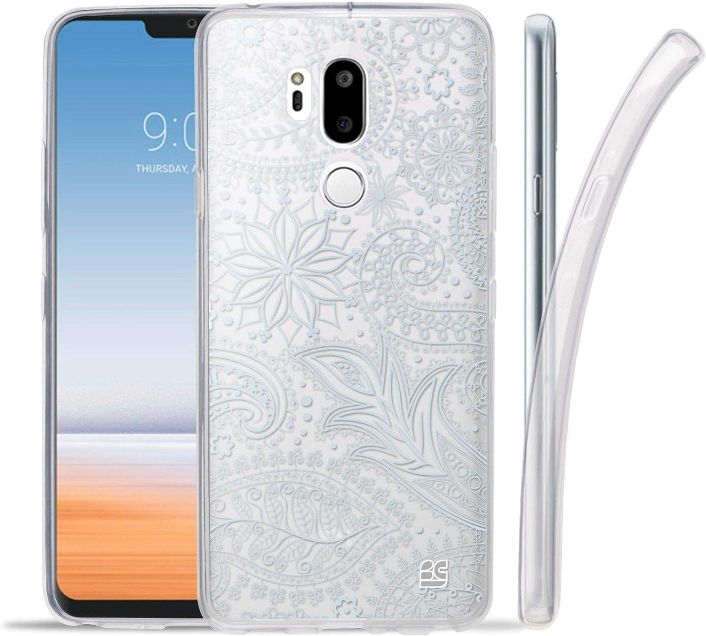 Goldenbeetle GB Flexible TPU Ultra Lightweight Cover [Scratch-Proof] Gel Skin Case Compatible with LG G7 Thinq / G7+ G710 (White Rosy Heart)  GoldenBeetle Tribal Paisley  