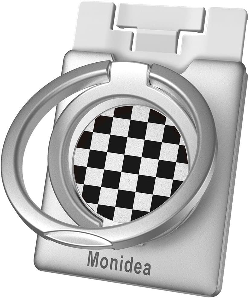 Monidea Phone Ring Holder, Phone Grip Finger Kickstand Wireless Charging Friendly, 360°Rotation Metal Phone Ring Grip Stand Work with Magnetic Car Mount for Iphone Samsung Ipad Tablets & More - Black  MonIdea Silver - Checker  