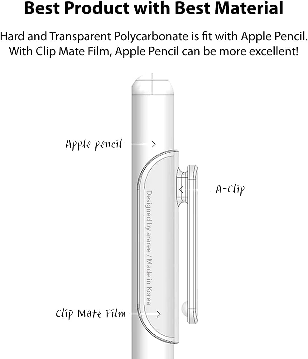 Araree A-Clip Compatible with Apple Pencil 1St Generation/ 2Nd Generation Hard Material Clip for Apple Pencil, Pencil Pocket Clip for Women Men Girl with 2Pcs - Clear White  KDLAB INC   