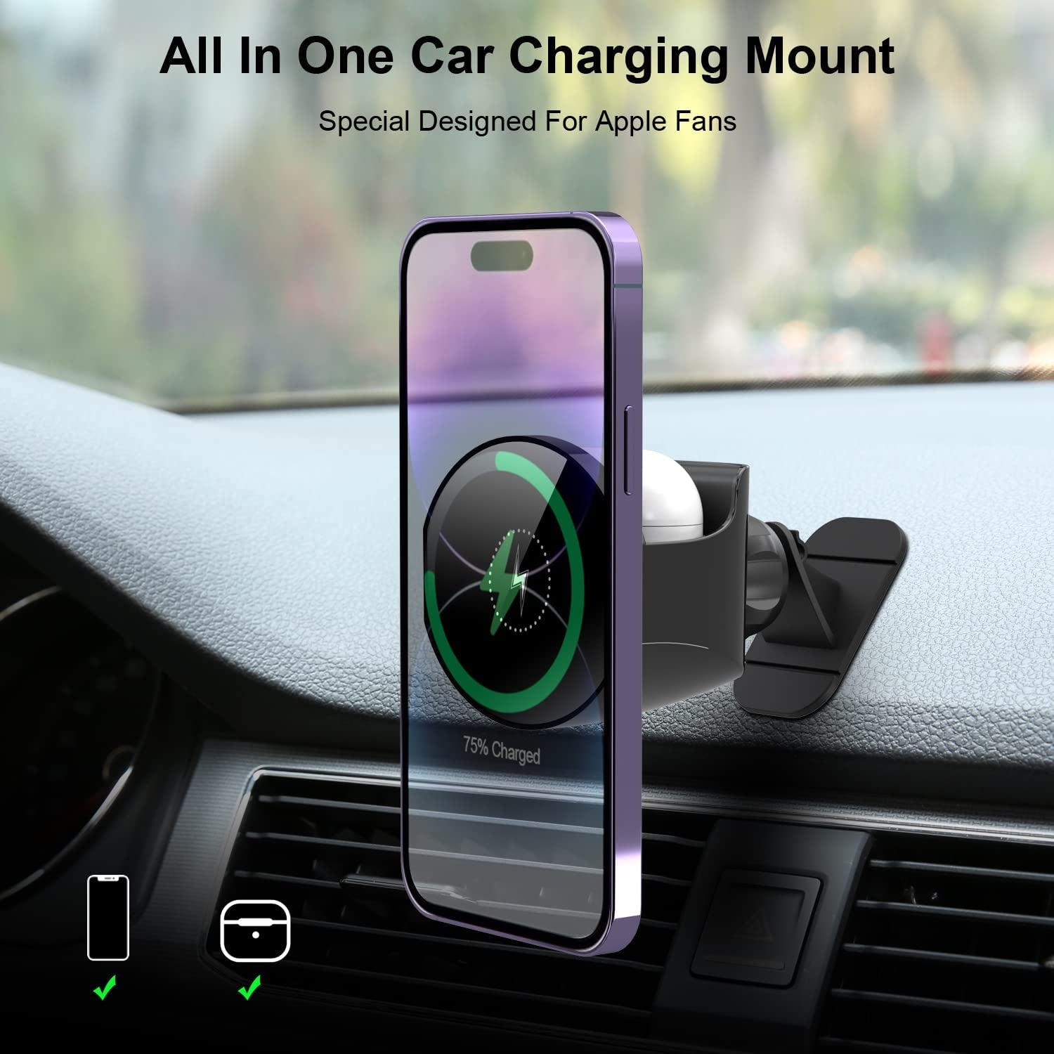 For Magsafe Car Mount Charger Iphone and Airpods Magnetic Wireless Car Charger,Car Phone Holder Mount Wireless Charging for Iphone 14 13 12 Pro plus Max Mini,Airpods 2Nd 3Rd  Shenzhen anxinwei Electronics Technolgoy Co., Ltd   