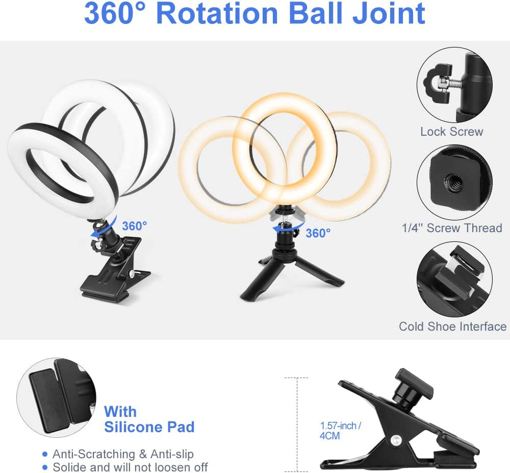 Eicaus 5'' Computer Ring Light for Video Conference Lighting, Laptop Ring Light with Clip and Tripod Stand, Selfie Light for Zoom Meetings,Live Streaming,Video Calls  Eicaus   