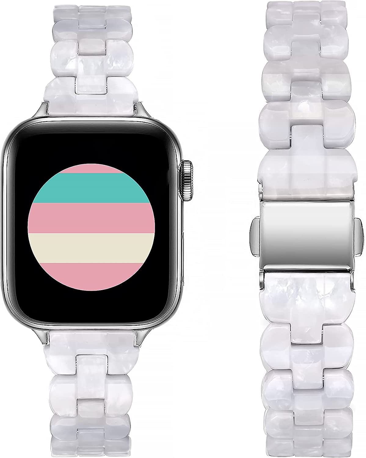 Secbolt Band Compatible with Apple Watch Band 38Mm 40Mm 41Mm 42Mm 44Mm 45Mm Women, Slim Resin Bracelet for Iwatch Series 8/7/6/5/4/3/2/1/SE  Secbolt Pearl White 38mm/40mm/41mm 