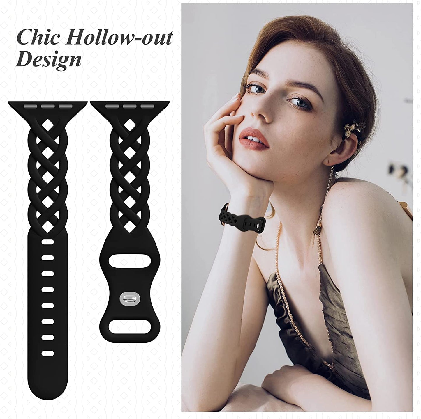 Slim Silicone Bands Compatible with Apple Watch Band 40Mm 38Mm 41Mm 42Mm 44Mm 45Mm 49Mm Women Breathable Braided Lace Thin Soft Sport Strap Replacement Wristbands for Iwatch SE Series 8 7 6 5 4 3 2 1  iWabcertoo   