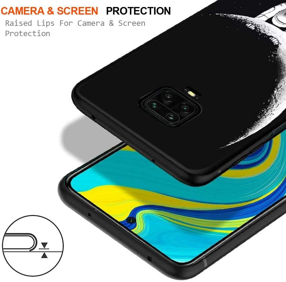 KAPUCTW Case for Xiaomi Redmi Note 9S / Xiaomi Redmi Note 9 Pro, Black Silicone Matt Back Cover with Floral Design -Note 9S 9Pro [6.67"] Slim Thin Shockproof Soft Gel TPU for Girls (Moon2)  KAPUCTW   