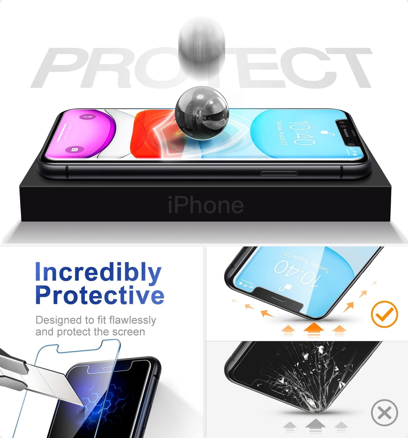 CANSHN 3 Pack Screen Protector for Iphone 11 [6.1 Inch] + 3 Pack Tempered Glass Camera Lens Protector with Easy Installation Frame, Anti-Scratch, Case Friendly, 9H Hardness, HD Clear Film [6 Pack]  CANSHN   
