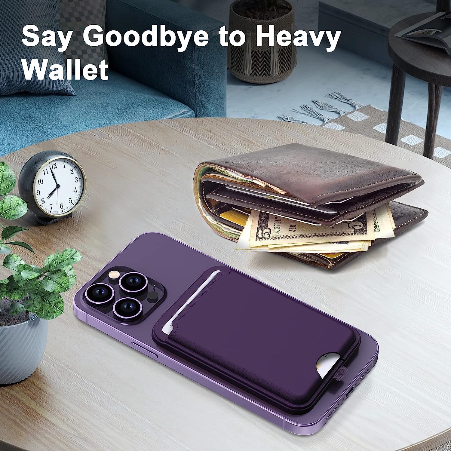 SS Magnetic Wallet Stand Compatible for Magsafe, Leather Phone Wallet with Adjustable Stand, Compatible for Iphone 14/13/12 Series(Not for 13 Mini /12 Mini) Purple  BAIMAHHUI   
