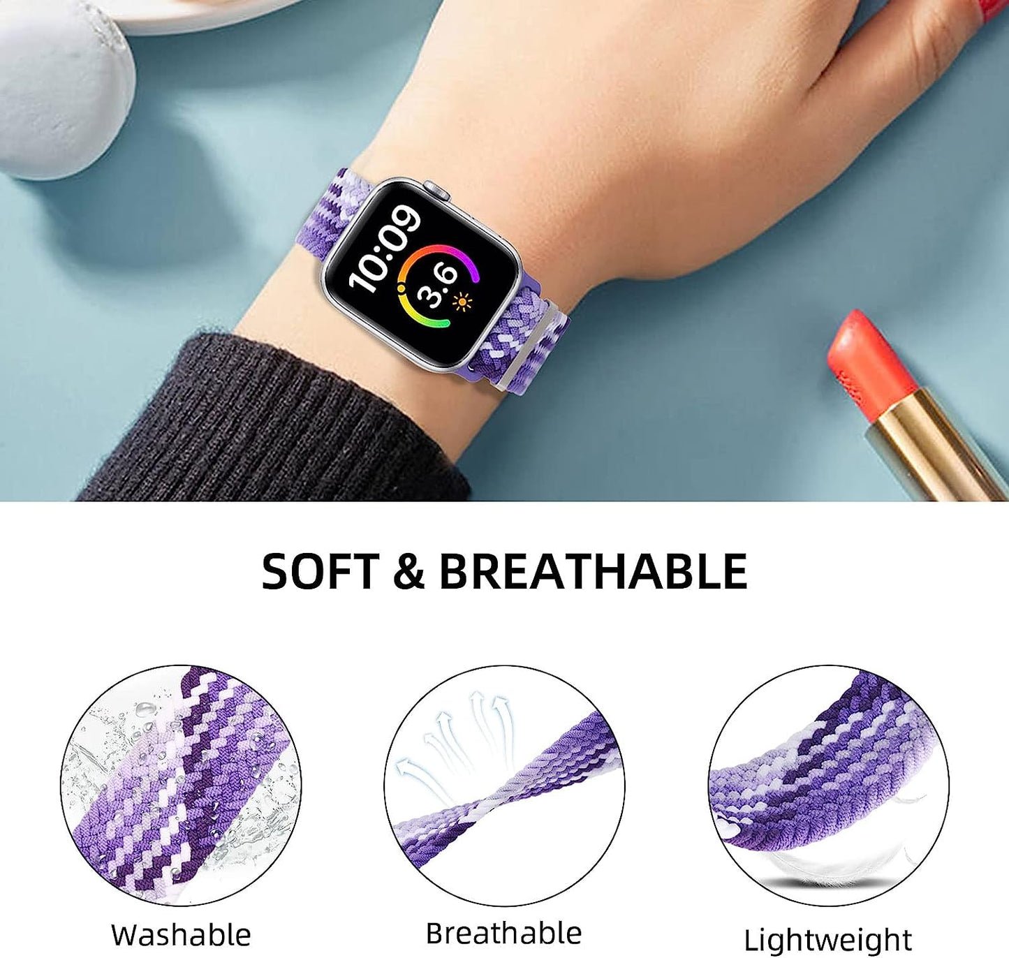 Silutupo Braided Watch Band Compatible with Apple Watch Bands for Women Men 45Mm 44Mm 42Mm 41Mm 40Mm 38Mm Elastic Stretchy Wristbands for Iwatch Series 8/7/6/5/4/3/2/1/SE  Silutupo   