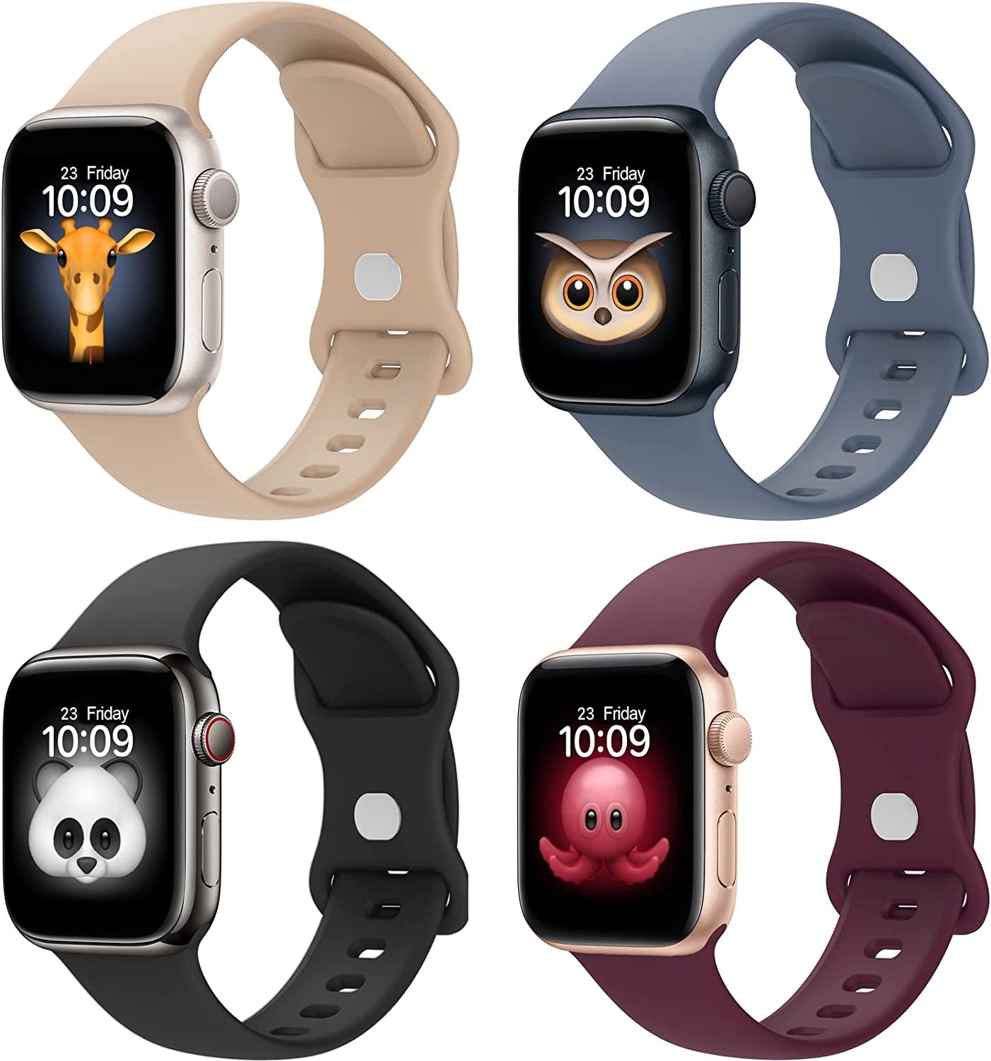 BRG 4 Pack Bands for Apple Watch Band Series Ultra SE 8 7 6 5 4 3 2 1 40Mm 38Mm 44Mm 42Mm 45Mm 41Mm 49Mm, Women and Men Sport Apple Watch Bands, Soft Silicone Strap Replacement for Iwatch Bands  BRG Black/Blue Grey/Wine Red/Milk Tea 45mm/44mm/42mm/49mm 