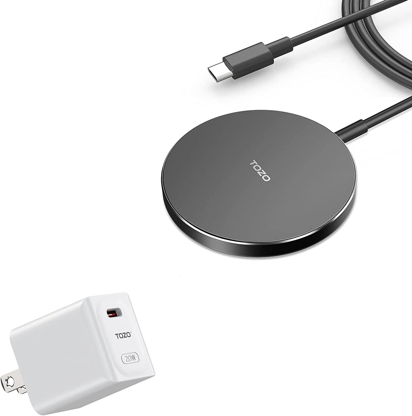 TOZO W1 Wireless Charger 10W Thin Aviation Aluminum Computer Numerical Control Technology Fast Charging Pad Black (NO AC Adapter)  TOZO White/Black 65mm 